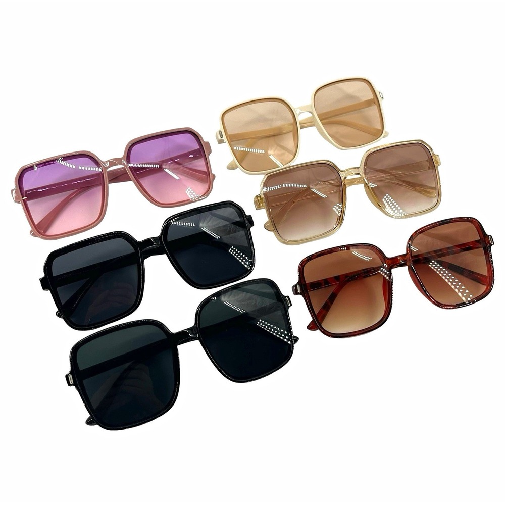 Lot of 6 Womens Oversized Square Sunglasses Plastic Frame Gradient Tinted Lens